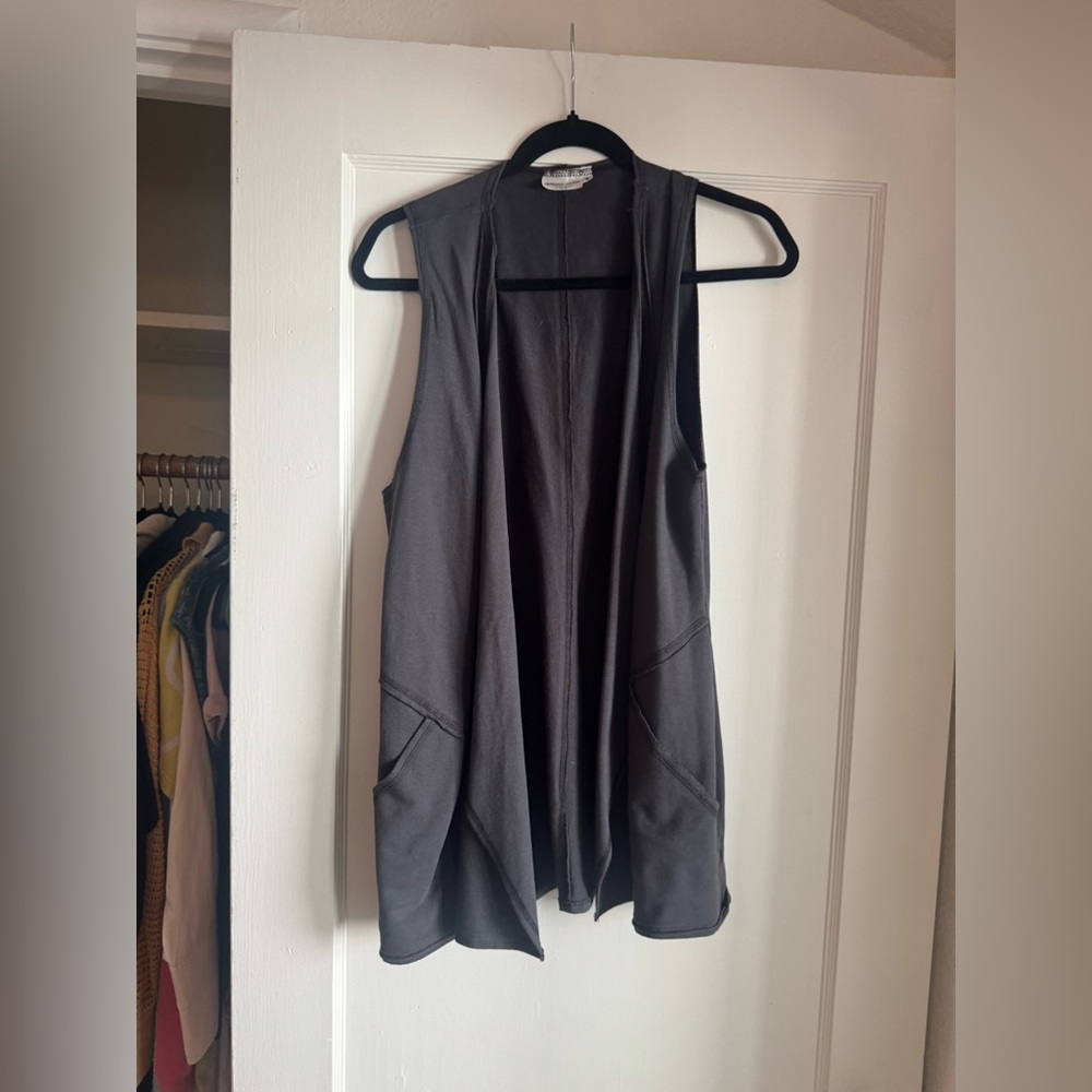 Prairie Cotton Sleeveless Gray Open Front Vest Shawl